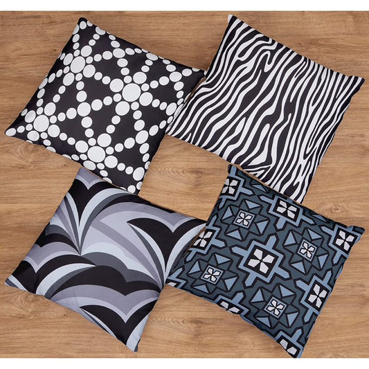 Cotton Fabric Throw Pillows, 4 Pack (16"x16") Cover & Insert, Black and Grey