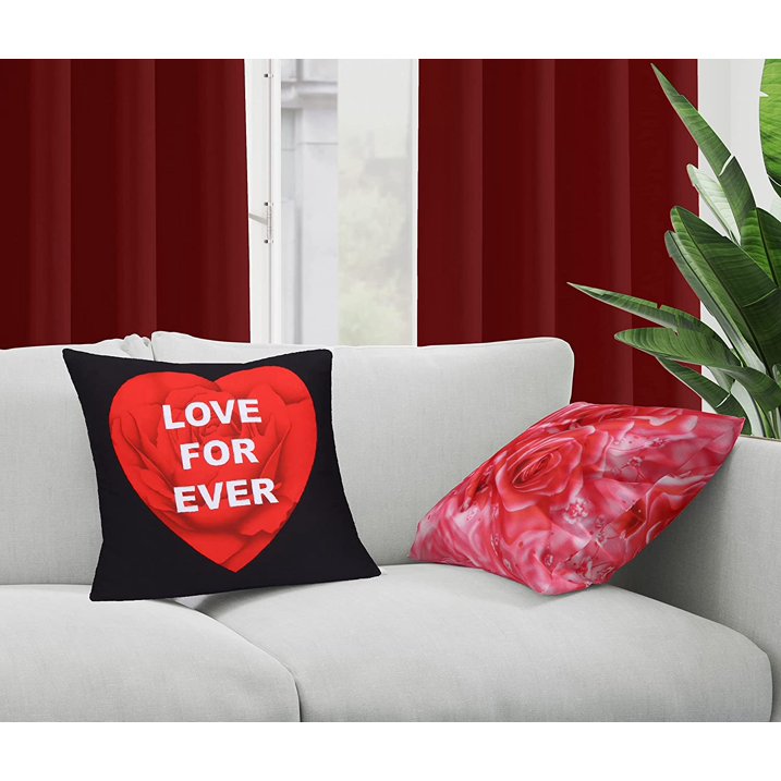 Cotton Fabric Throw Pillows, 2 Pack (16"x16") Cover & Insert, Black and Pink