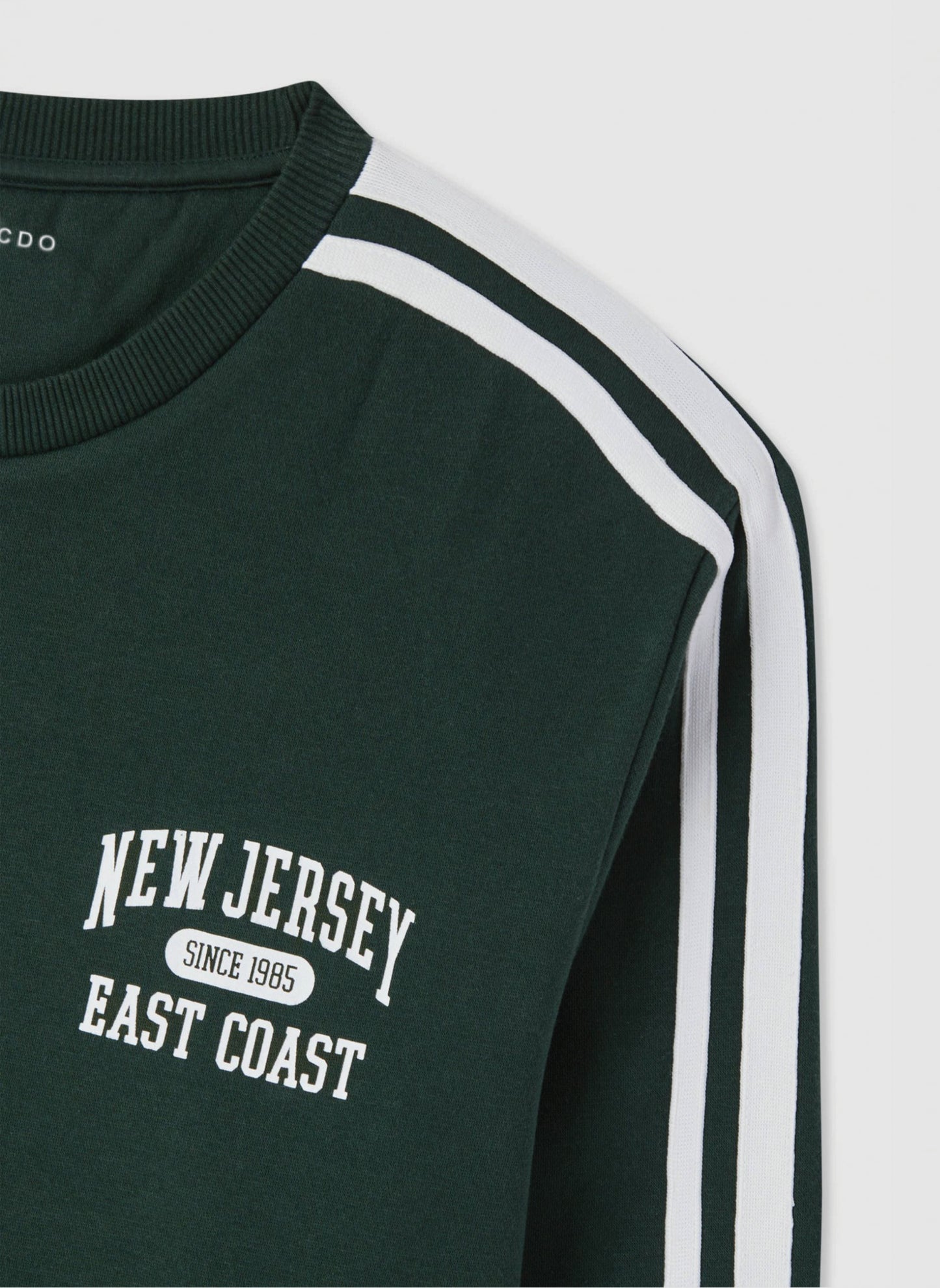 Men’s Dark Green Crewneck Sweatshirt with Double Sleeve Stripes