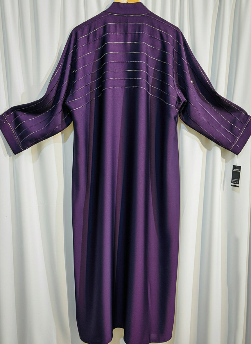 Embellished Open-Front Abaya with Kimono Sleeves & Belt