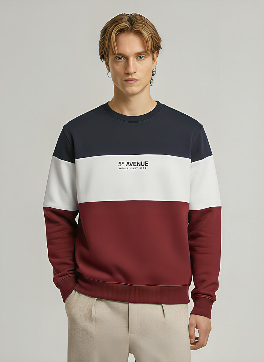 Men’s Color-Block Crewneck Sweatshirt “5th Avenue” – Navy/White/Burgundy