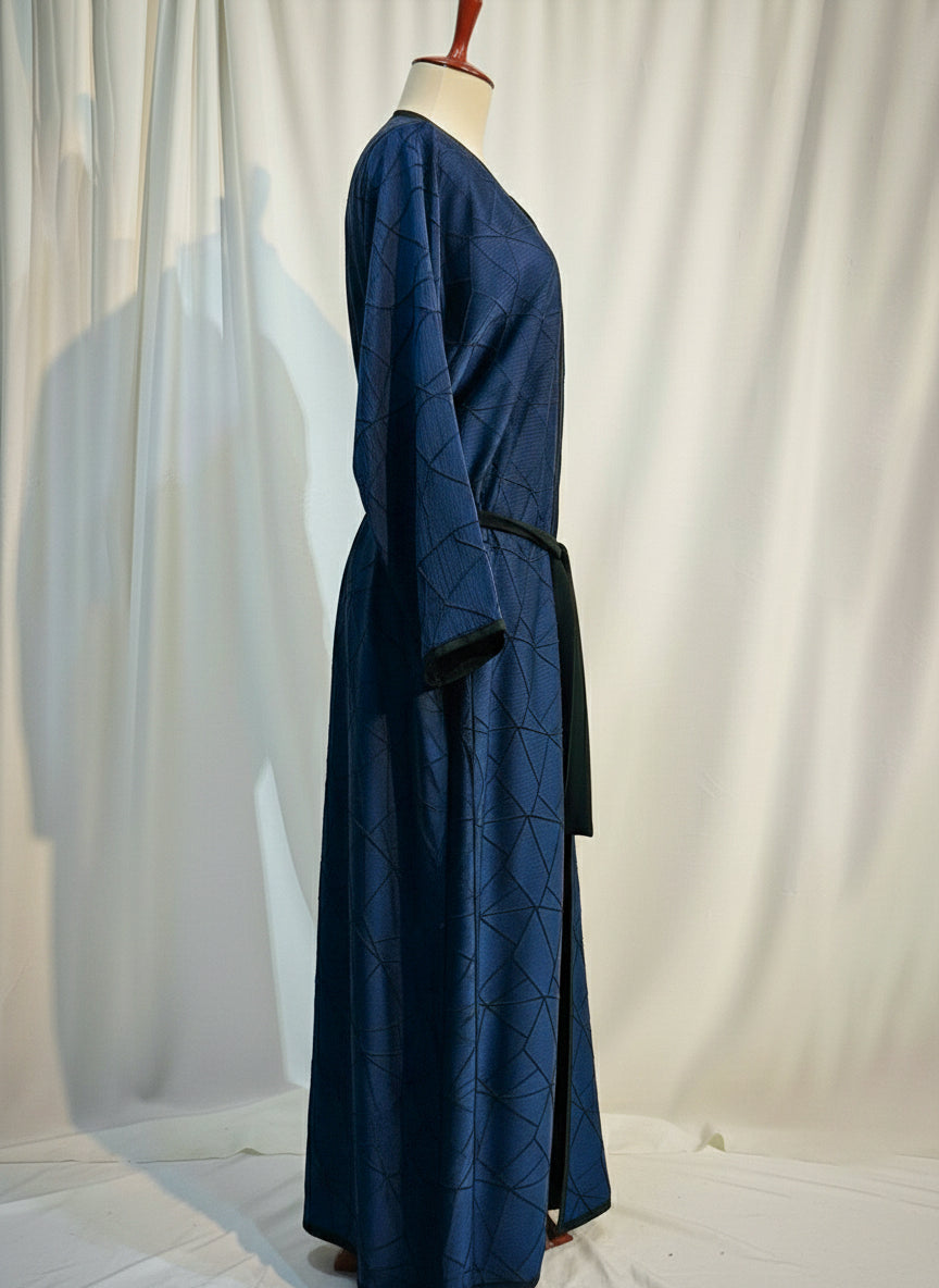 The Amara Geometric Abaya by RACDO | Satin Finish with Belt