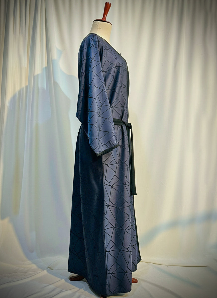 The Amara Geometric Abaya by RACDO | Satin Finish with Belt