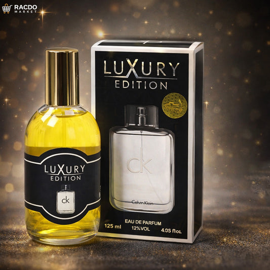 Luxury edition perfume bottle and packaging on a dark background