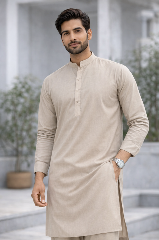 Classic Beige Premium Unstitched Suit