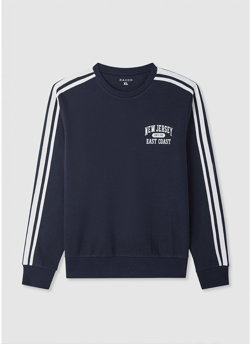 Men’s Dark Green Crewneck Sweatshirt with Double Sleeve Stripes