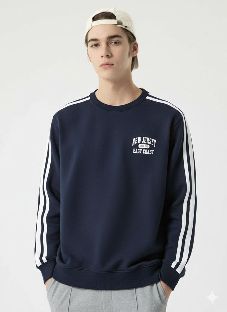 Men’s Dark Green Crewneck Sweatshirt with Double Sleeve Stripes