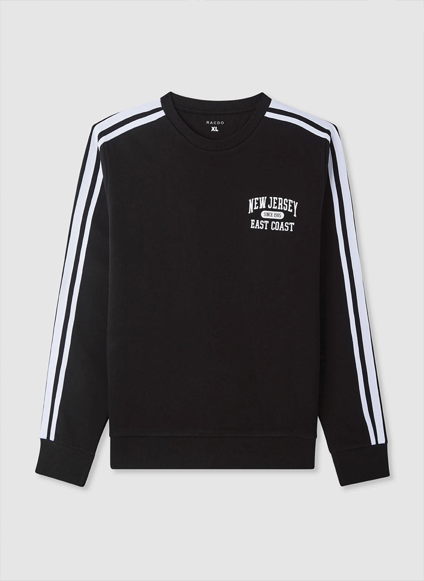 Men’s Dark Green Crewneck Sweatshirt with Double Sleeve Stripes