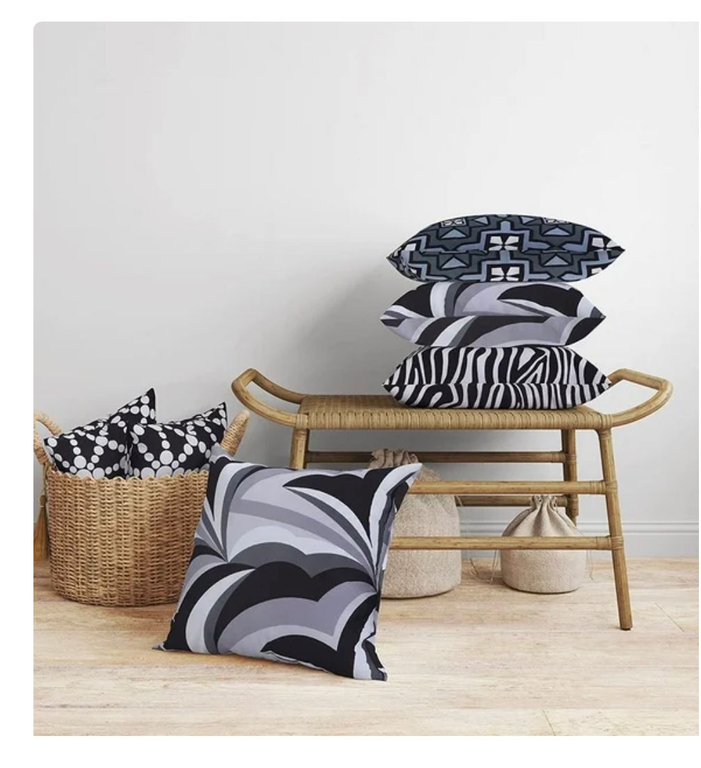 Cotton Fabric Throw Pillows, 4 Pack (16"x16") Cover & Insert, Black and Grey