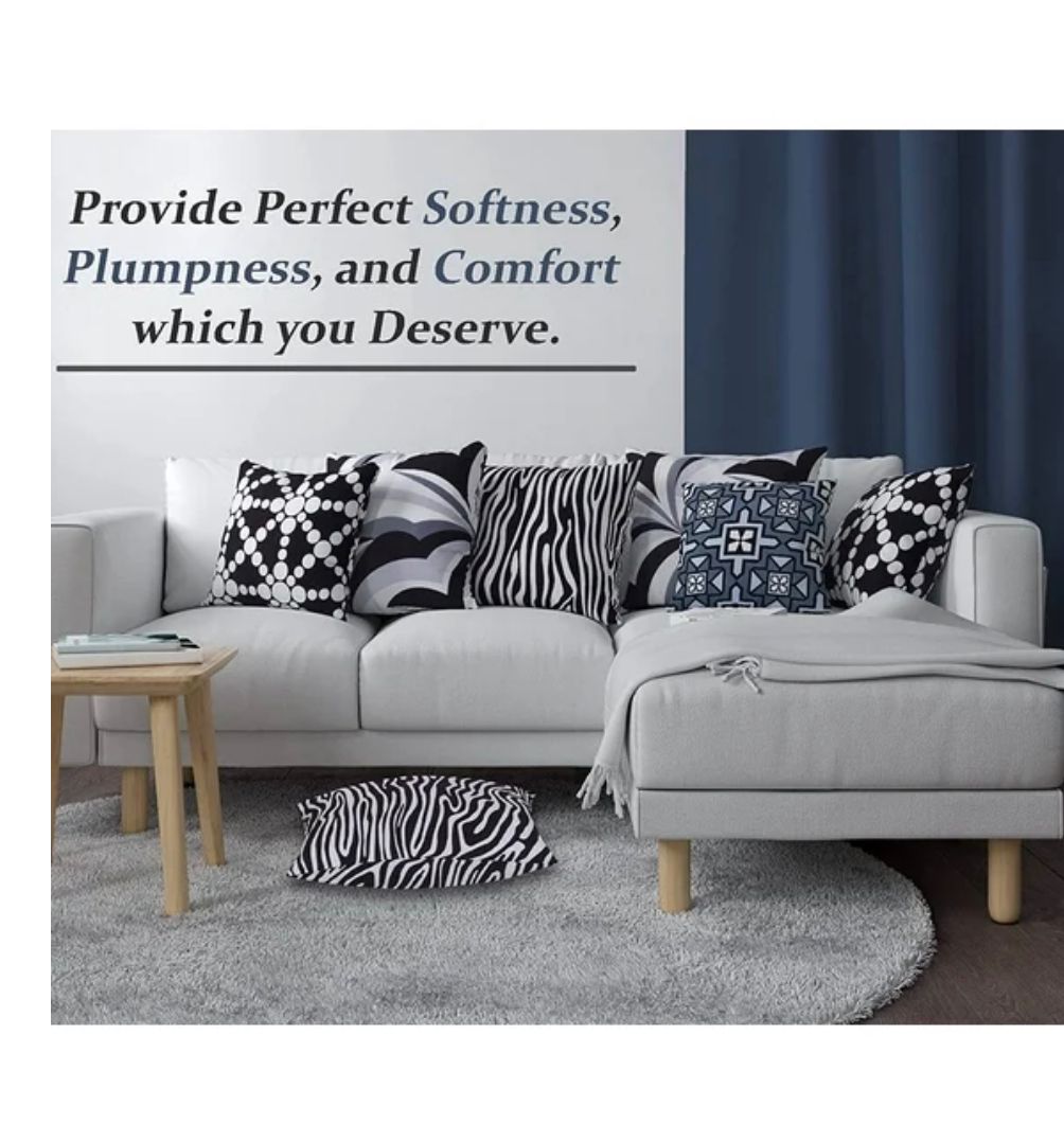 Cotton Fabric Throw Pillows, 4 Pack (16"x16") Cover & Insert, Black and Grey