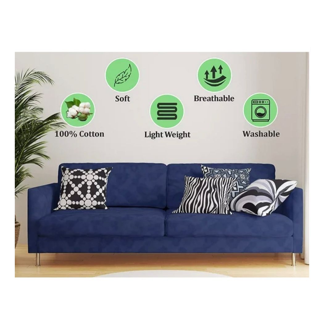 Cotton Fabric Throw Pillows, 4 Pack (16"x16") Cover & Insert, Black and Grey