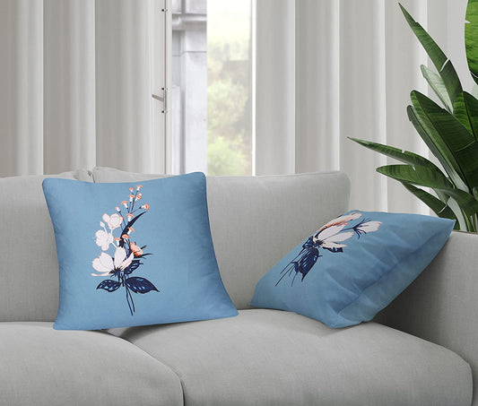 Cotton Fabric Throw Pillows, 2 Pack (18"x18") Cover & Insert: Blue, Orange Blush Floral