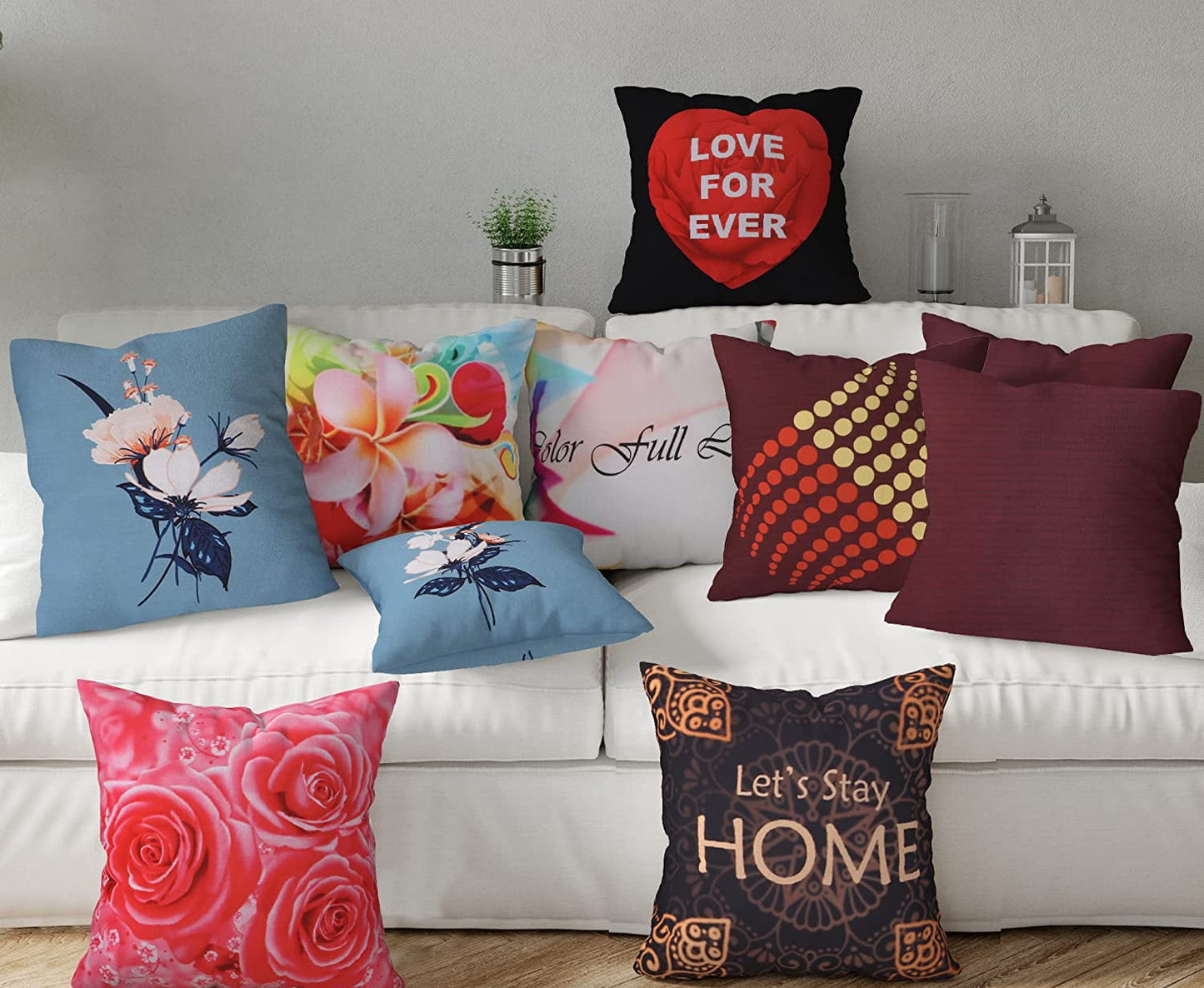 Cotton Fabric Throw Pillows, 2 Pack (18"x18") Cover Only, Burgundy