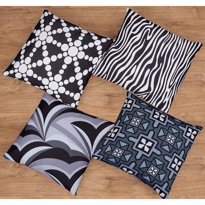 Cotton Fabric Throw Pillows, 4 Pack (16"x16") Cover & Insert, Black and Grey