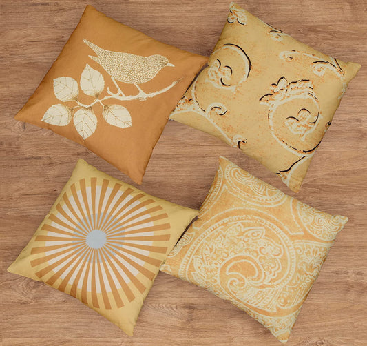 Cotton Fabric Throw Pillows, 4 Pack (16"x16") Cover & Insert, Golden Floral