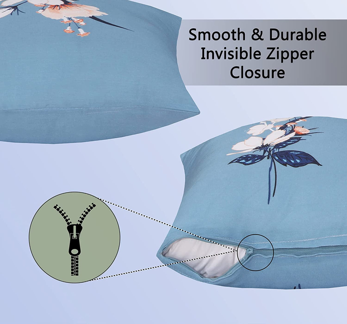 Cotton Fabric Throw Pillows, 2 Pack (18"x18") Cover & Insert: Blue, Orange Blush Floral