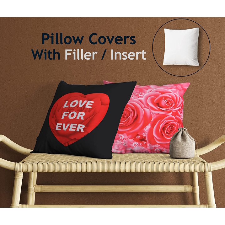 Cotton Fabric Throw Pillows, 2 Pack (16"x16") Cover & Insert, Black and Pink