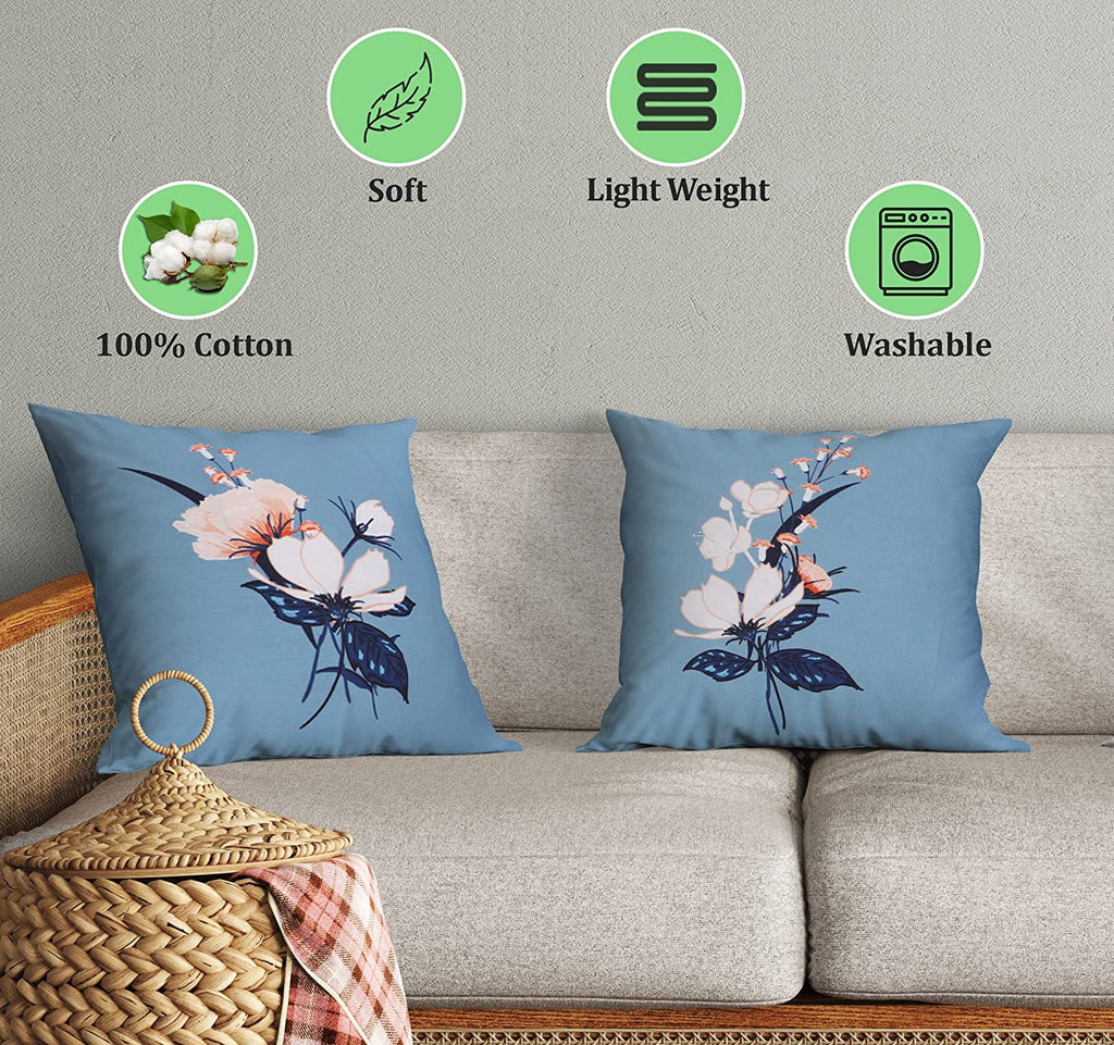 Cotton Fabric Throw Pillows, 2 Pack (18"x18") Cover & Insert: Blue, Orange Blush Floral