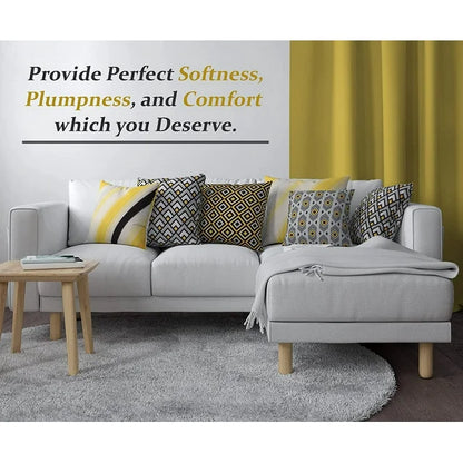 Cotton Fabric Throw Pillows, 4 Pack (16"x16") Cover & Insert, Grey and Yellow Geometric