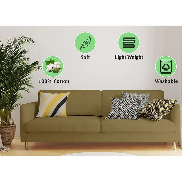 Cotton Fabric Throw Pillows, 4 Pack (16"x16") Cover & Insert, Grey and Yellow Geometric