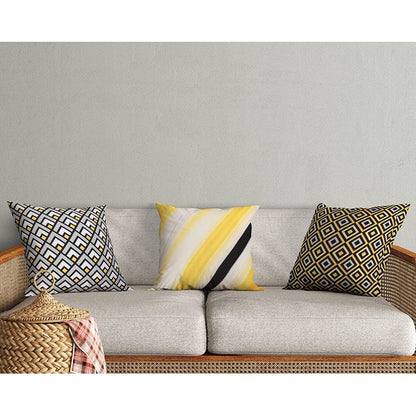 Cotton Fabric Throw Pillows, 4 Pack (16"x16") Cover & Insert, Grey and Yellow Geometric