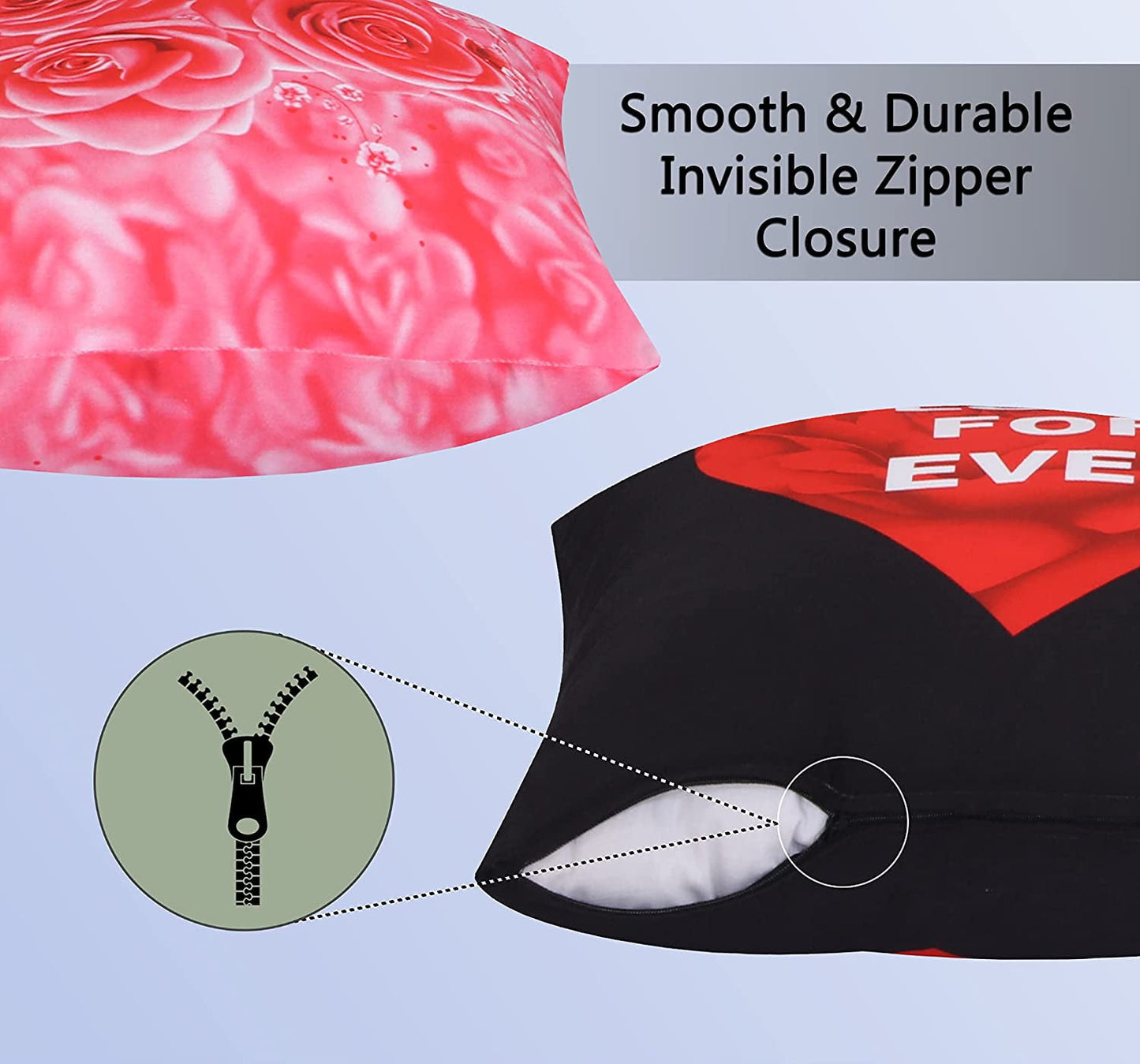 Cotton Fabric Throw Pillows, 2 Pack (16"x16") Cover & Insert, Black and Pink