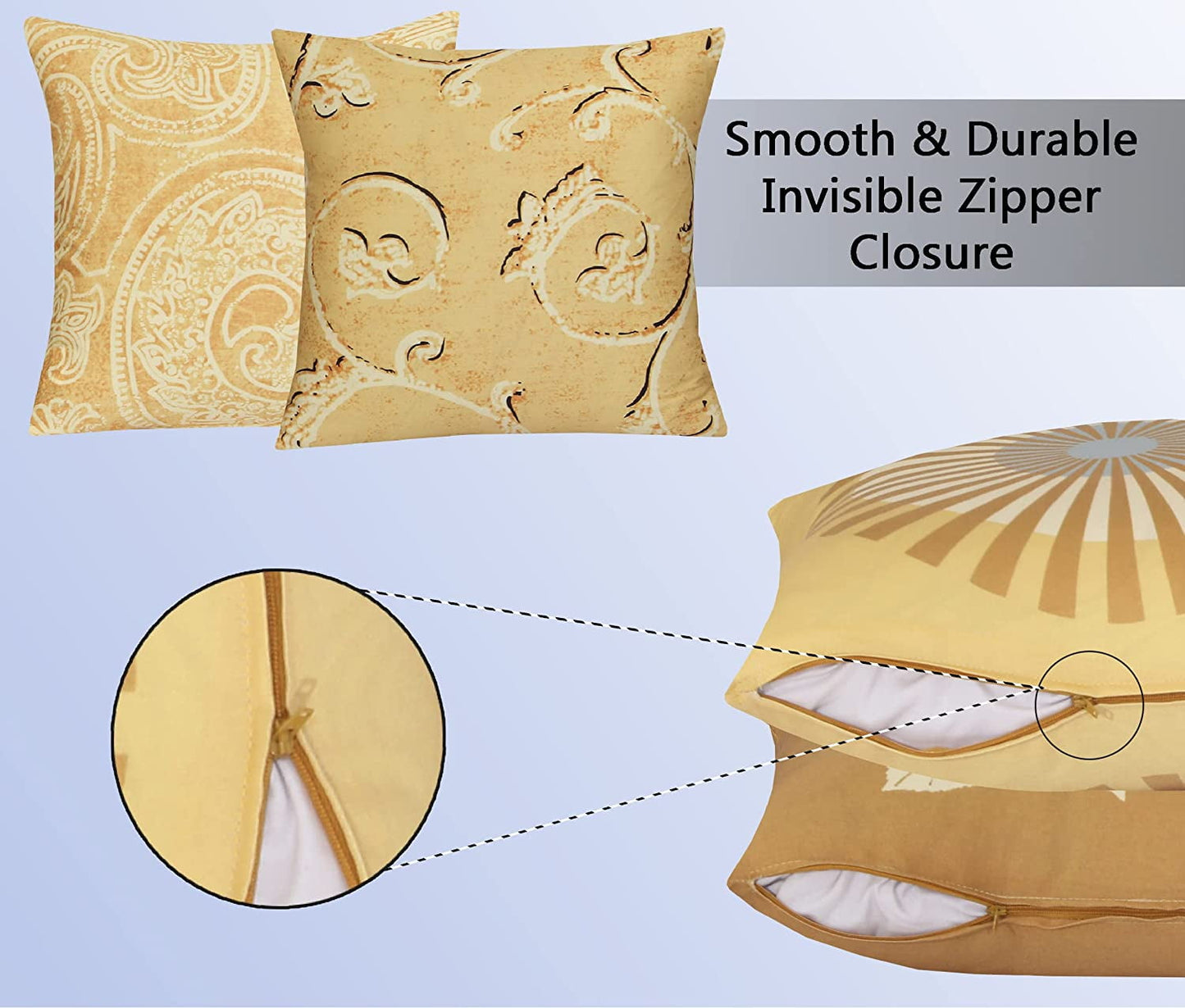 Cotton Fabric Throw Pillows, 4 Pack (16"x16") Cover & Insert, Golden Floral