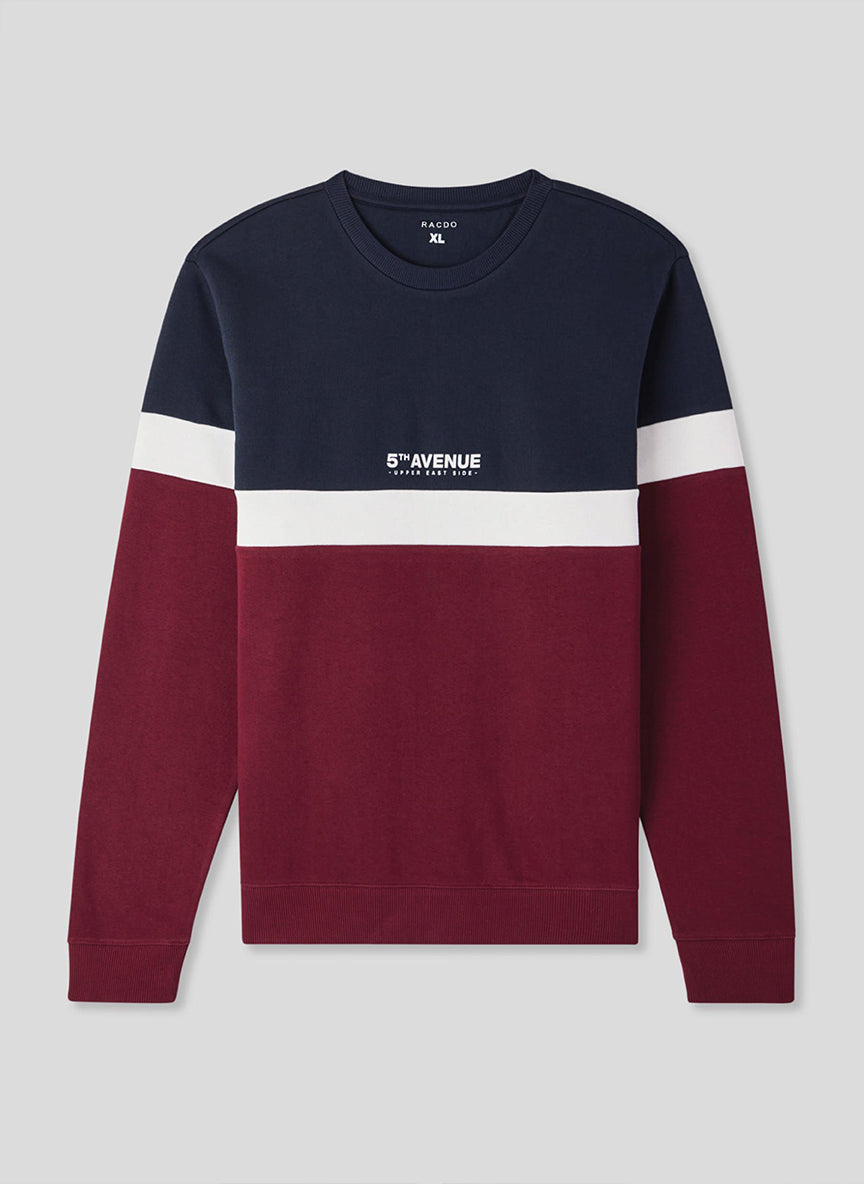 Men’s Color-Block Crewneck Sweatshirt “5th Avenue” – Navy/White/Burgundy