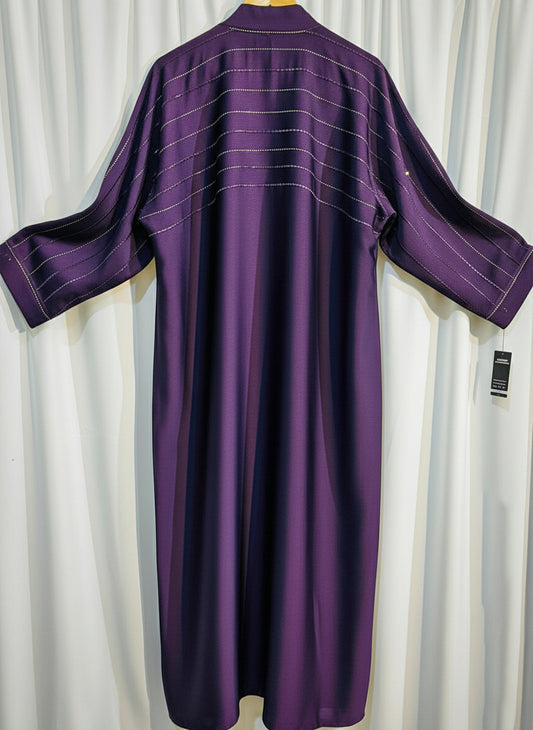 Embellished Open-Front Abaya with Kimono Sleeves & Belt