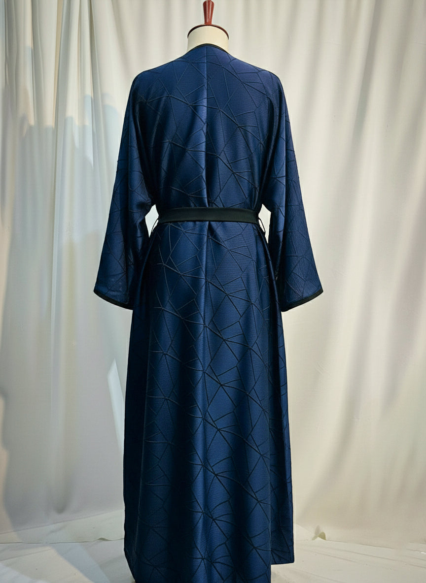 The Amara Geometric Abaya by RACDO | Satin Finish with Belt
