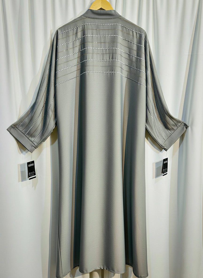 Embellished Open-Front Abaya with Kimono Sleeves & Belt