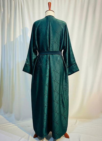 The Amara Geometric Abaya by RACDO | Satin Finish with Belt