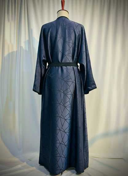The Amara Geometric Abaya by RACDO | Satin Finish with Belt