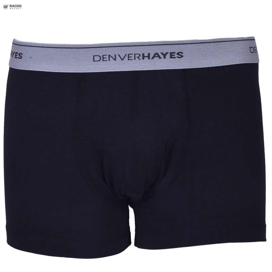 Black boxer briefs with a gray waistband featuring 'Denver Hayes' branding on a white background.

