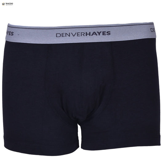Black boxer briefs with a gray waistband featuring 'Denver Hayes' branding on a white background.

