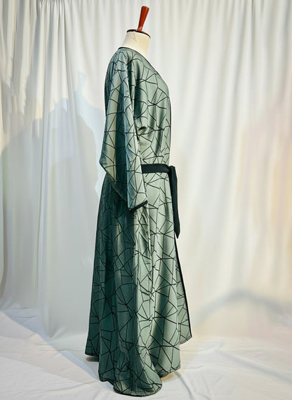 The Amara Geometric Abaya by RACDO | Satin Finish with Belt