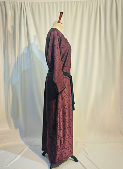 The Amara Geometric Abaya by RACDO | Satin Finish with Belt