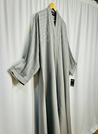 Embellished Open-Front Abaya with Kimono Sleeves & Belt