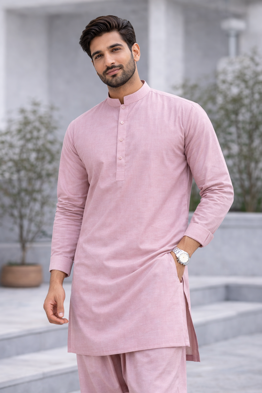 Rose Pink Premium Unstitched Suit