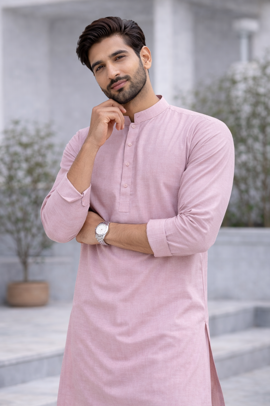 Rose Pink Premium Unstitched Suit