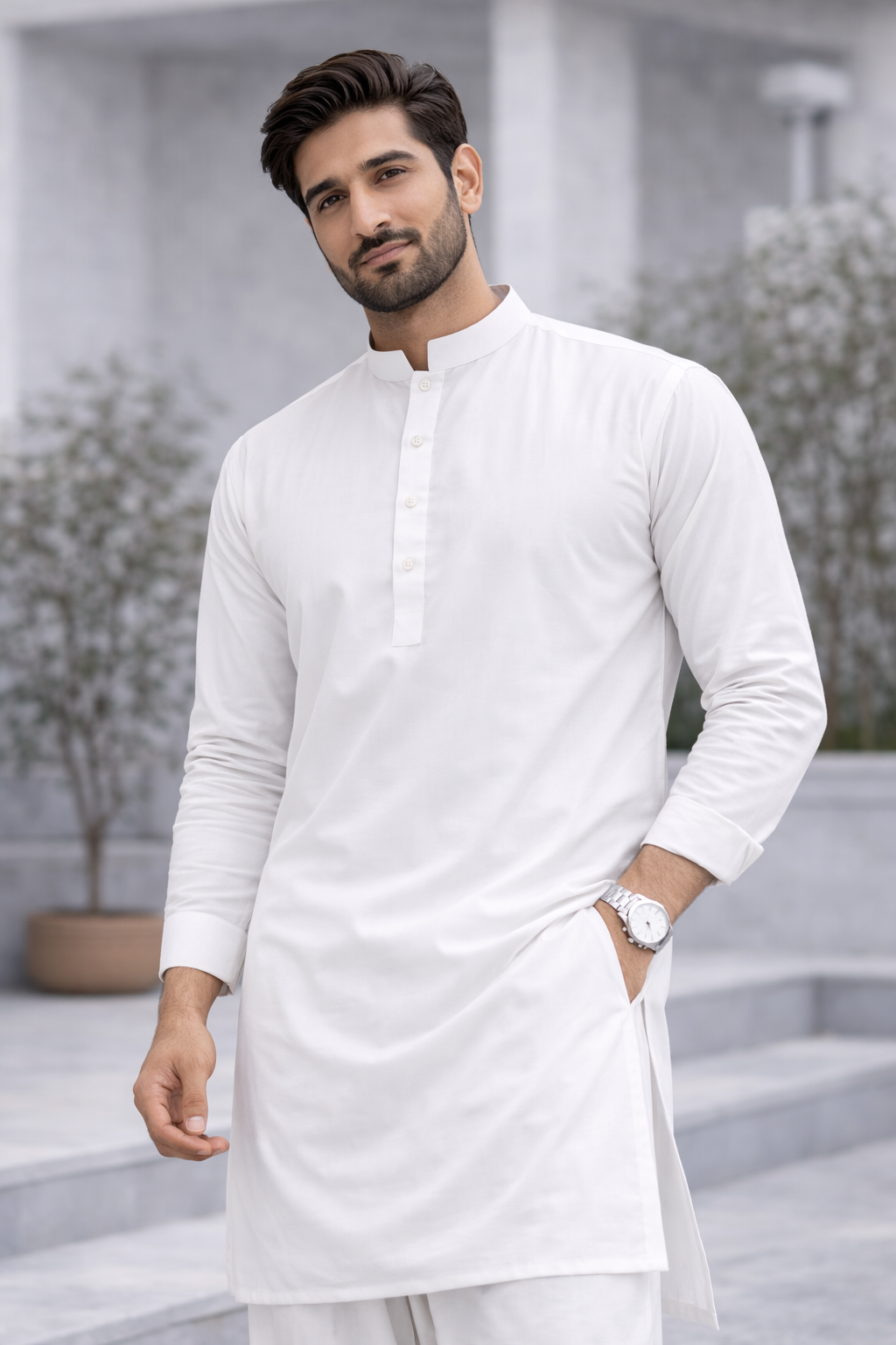 Noor Classic White Unstitched Men’s Suit