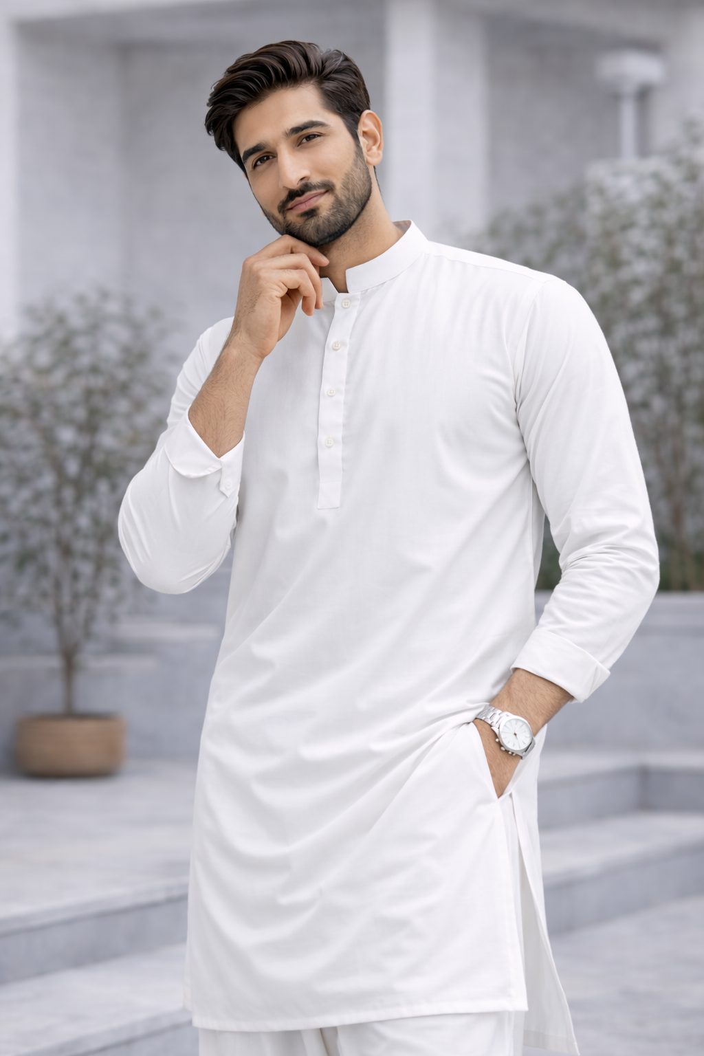 Noor Classic White Unstitched Men’s Suit