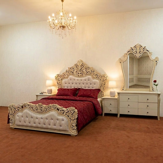 کلاسک لگژری کریم رائل بیڈ روم فرنیچر سیٹ