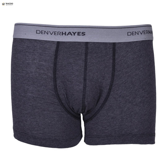Gray boxer briefs with a visible brand logo on a white background

