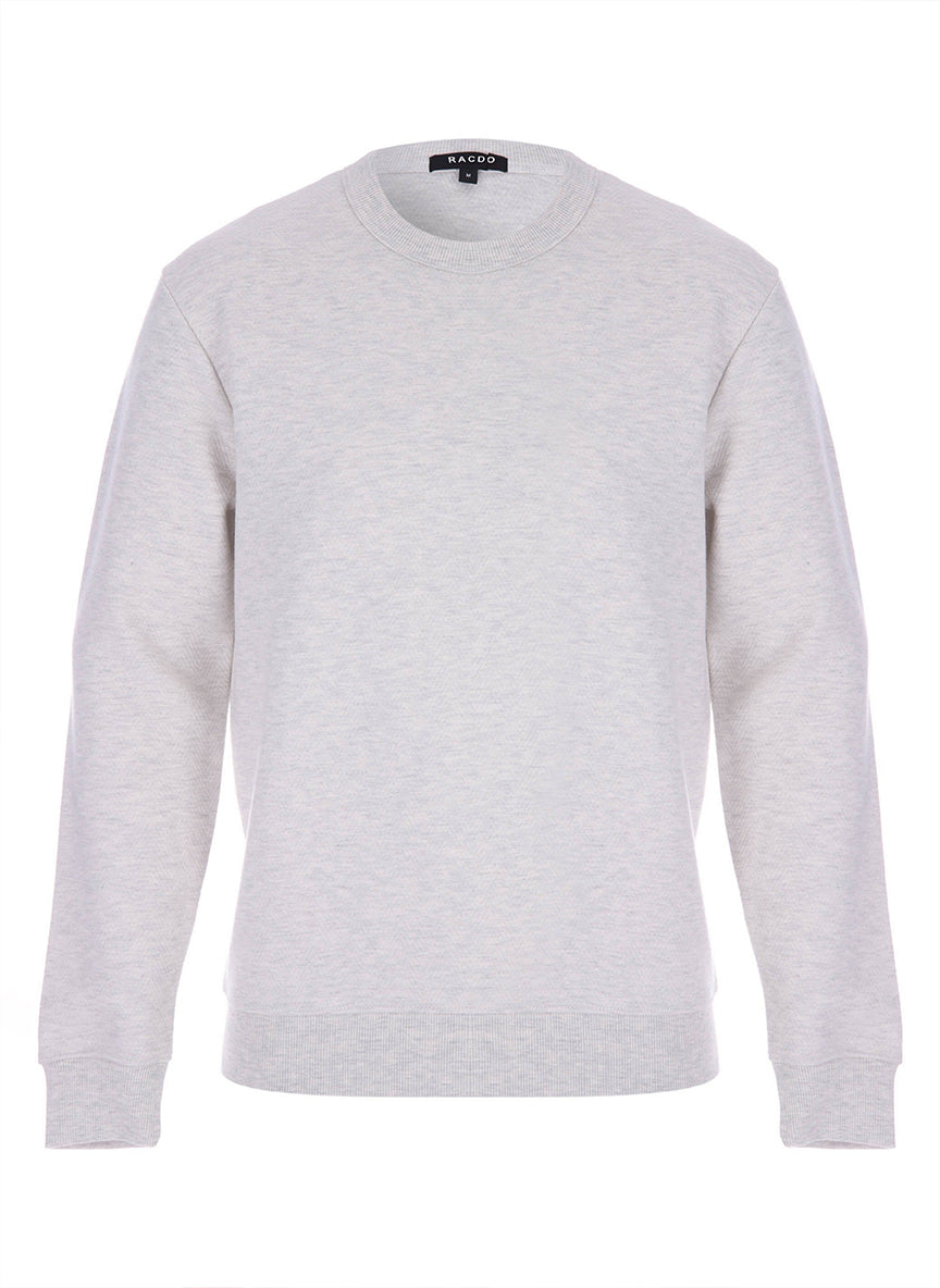 Mens Ecru Textured Crew Neck Sweatshirt