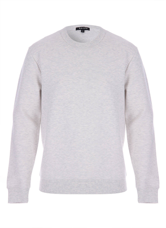 Mens Ecru Textured Crew Neck Sweatshirt
