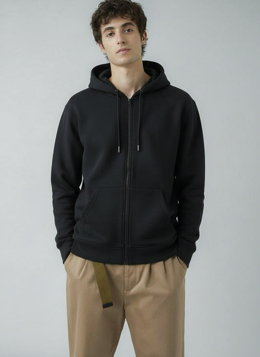 Mens Black Zip Thru Hoodie