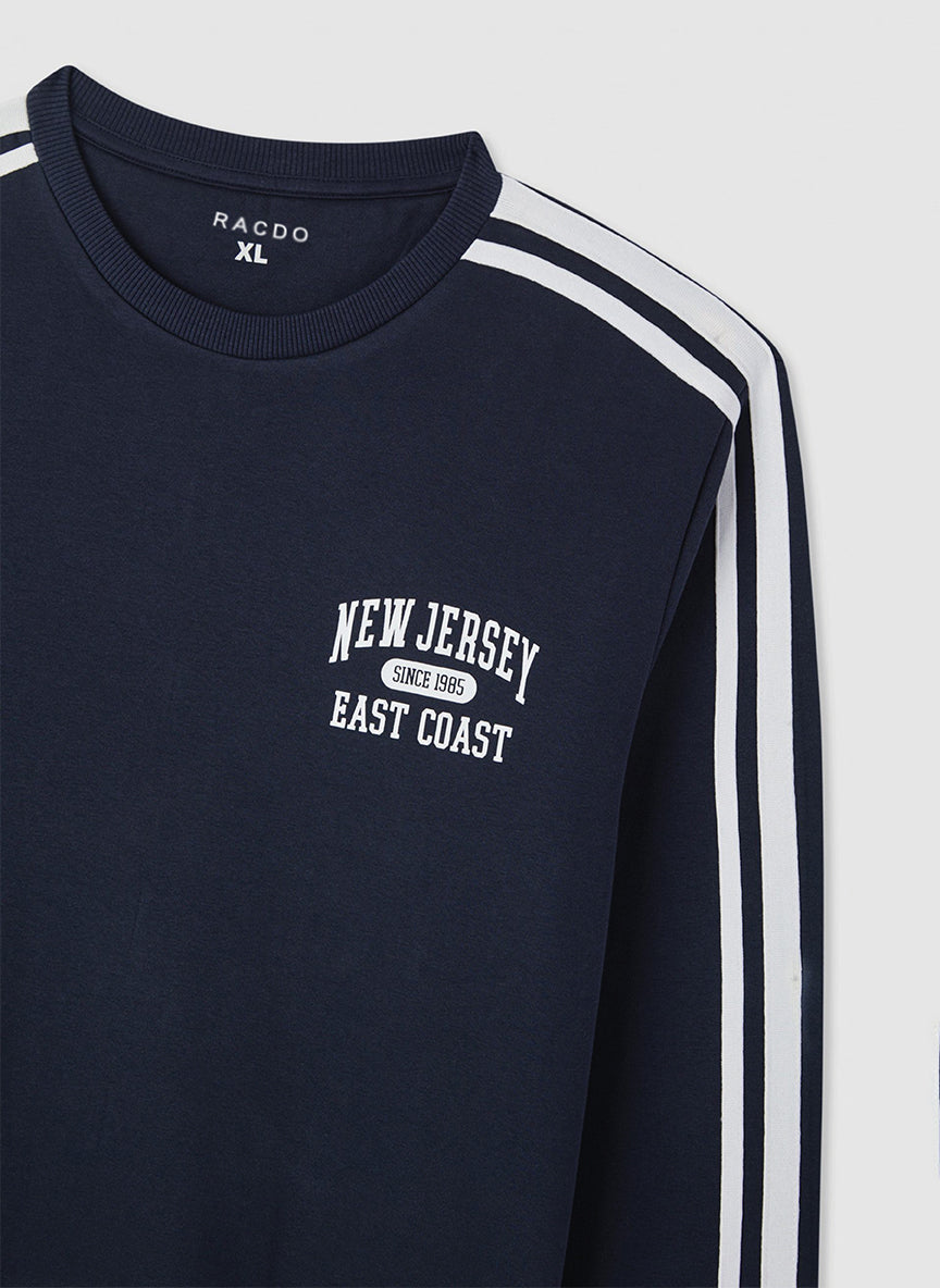 Men’s Dark Green Crewneck Sweatshirt with Double Sleeve Stripes