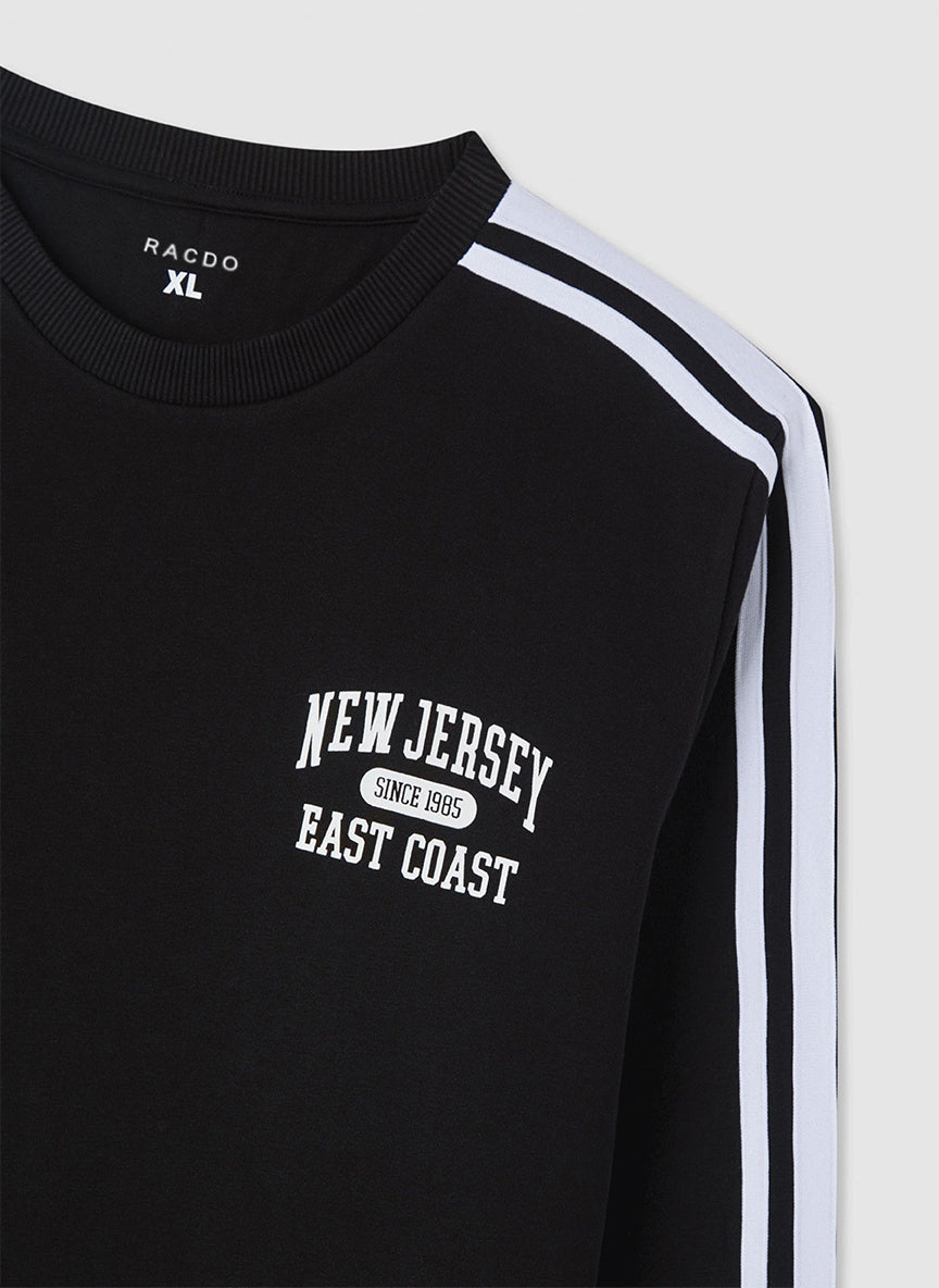 Men’s Dark Green Crewneck Sweatshirt with Double Sleeve Stripes