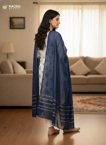 “Premium Ivory Jacquard Lawn unstitched fabric for custom tailoring”